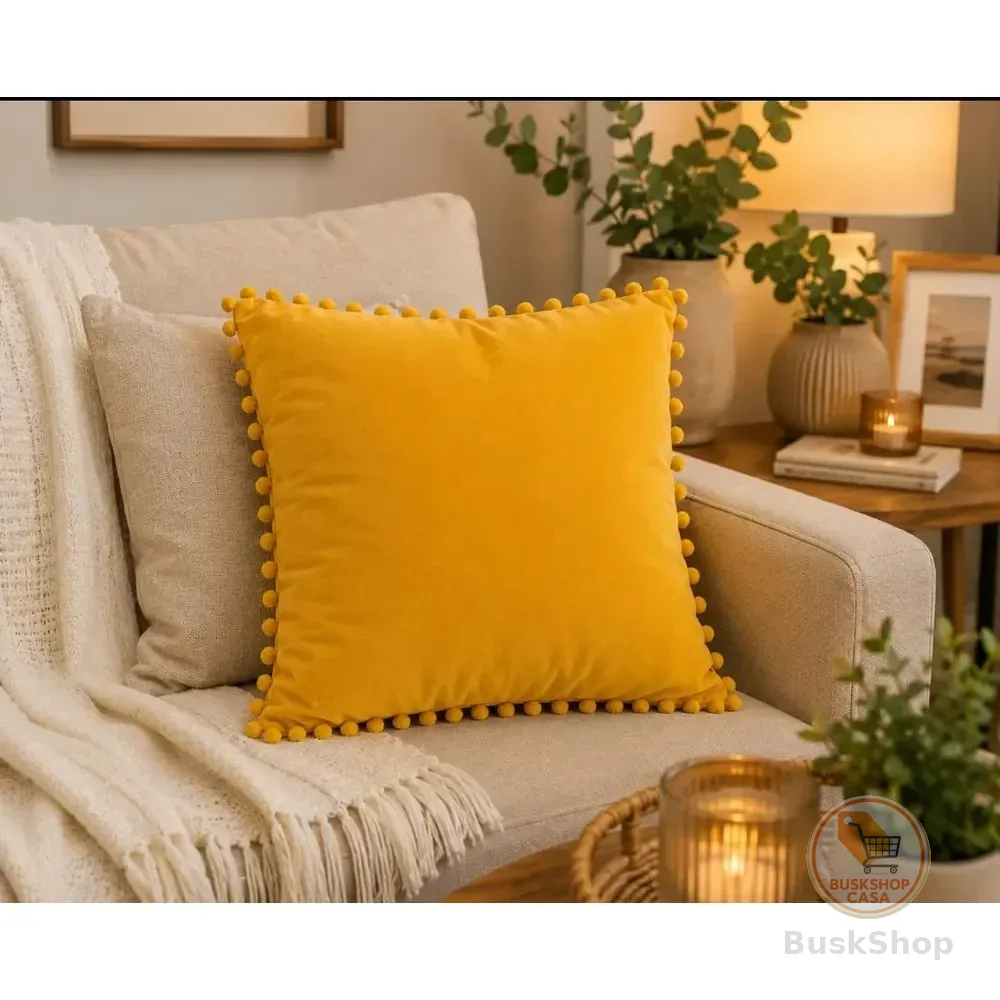 Almofada Quadrada Decorativa Veludo 45x45 Cores Lindas Amarelo Canario Liso