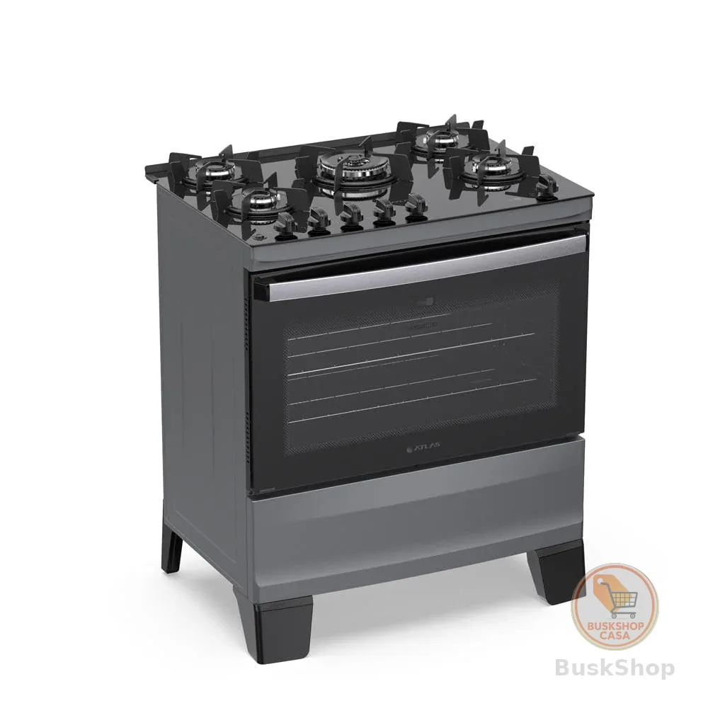 Fogão 5 Bocas Atlas Agile Up com Mesa de Vidro A Gás Bivolt