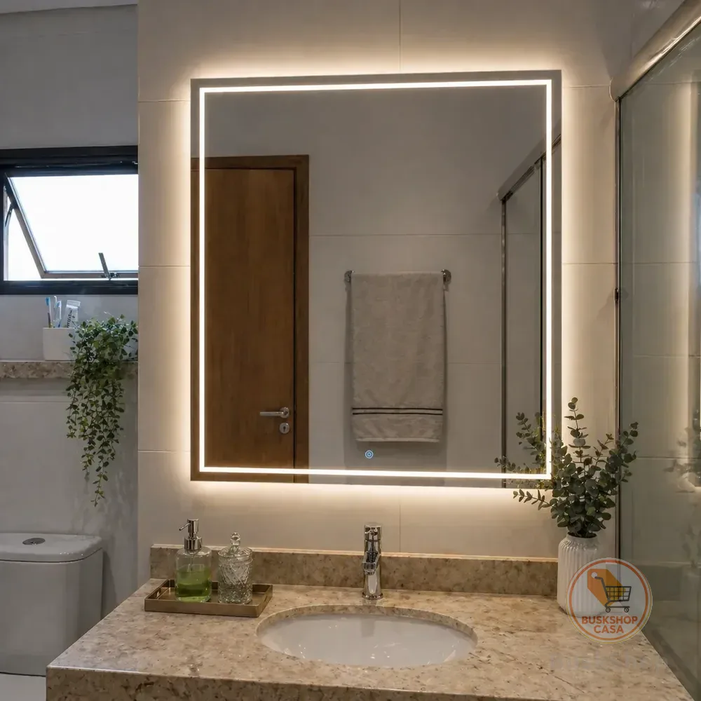 Espelho Grande 60x40 Jateado Com Touch E Led 3 Cores Bivolt