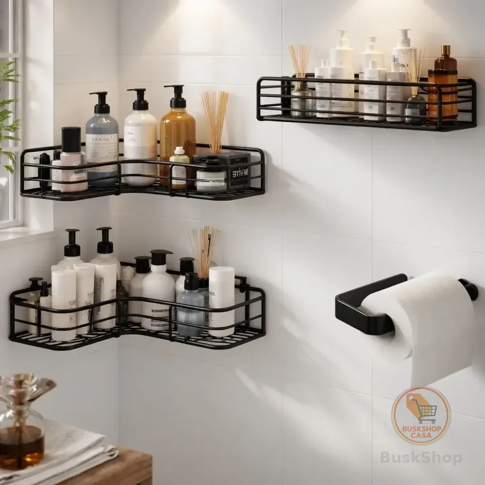 Kit 4 Prateleira Para Banheiro Suporte Porta Shampoo Metal Preto