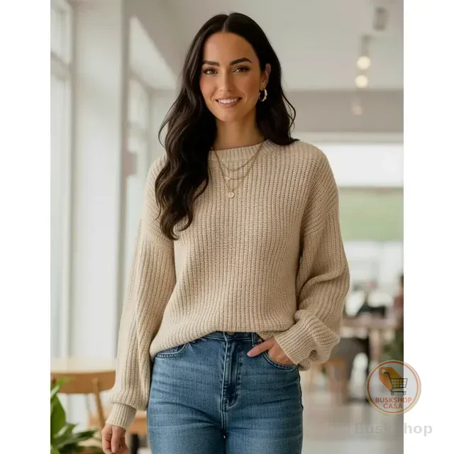 Blusa Feminina Inverno Tricô Manga Longa Balão Moderna