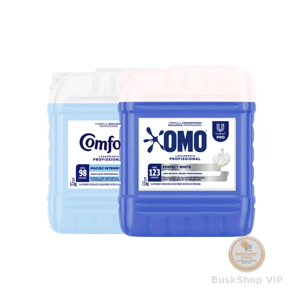 Kit Lava Roupas Líquido Perfect White Omo 7L + Amaciante Lavanderia Pro Comfort 7L
