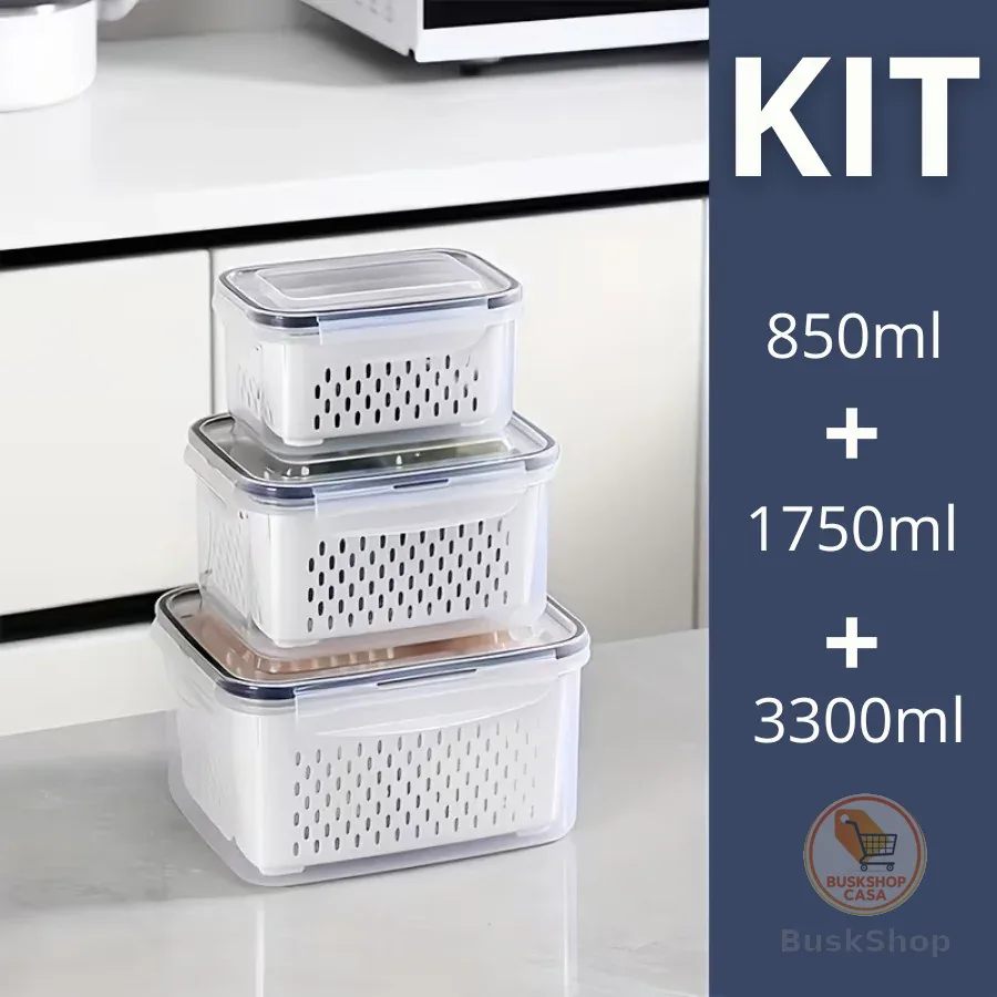 Kit 3 potes Organizadores Geladeira Organizador Alimentos Vegetais Cozinha Moderna