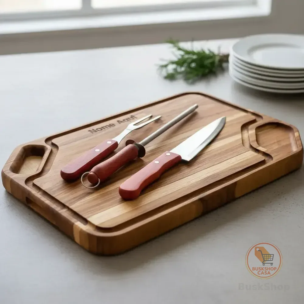 Kit Tábua De Churrasco Personalizada Nome Com Garfo E Faca