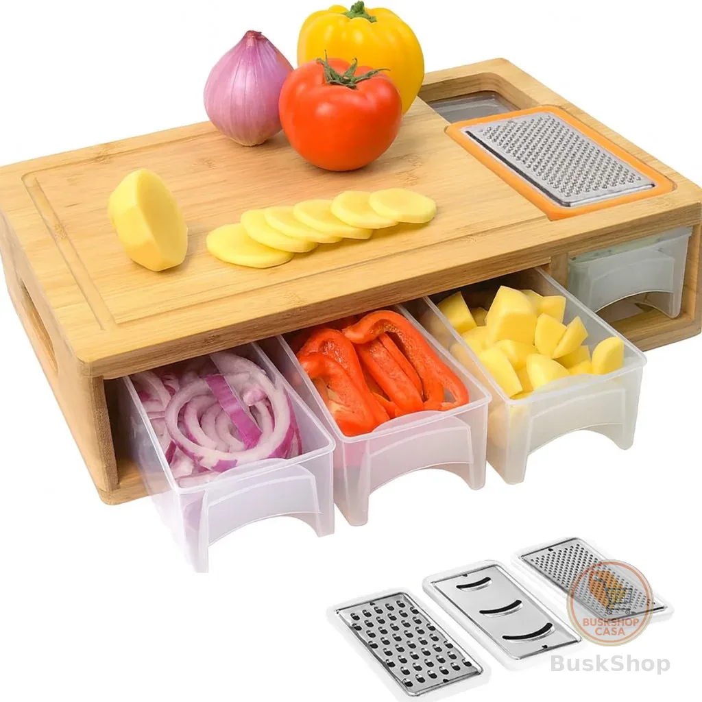 Tábua Cozinha Bambu Mimo Style Com Ralador E 4 Gavetas 40x30cm Grande