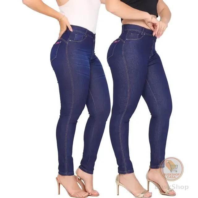 Kit 2 Calça Jeans Feminina Cintura Alta Com Lycra