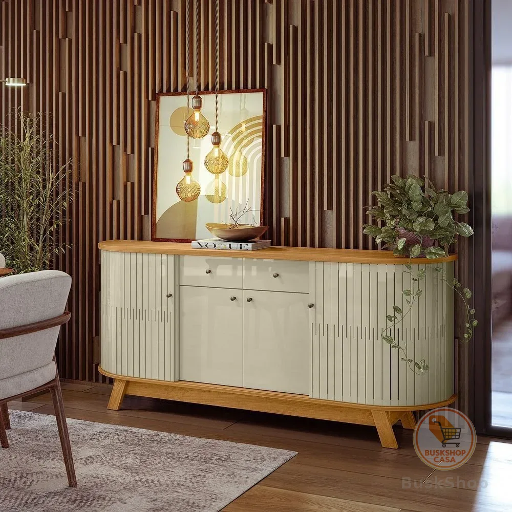 Aparador Buffet para Sala de Jantar 2 Portas Flexíveis Curvo 2 Gavetas Monaco Marrom/Cumaru/Opala Cumaru/Opala