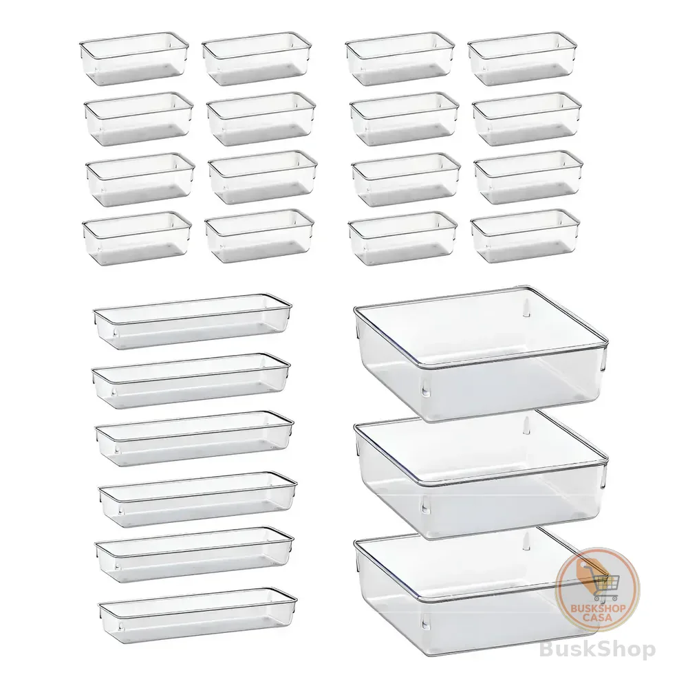 Kit 25 Organizador Multiuso Modular Gaveta Acrilico Rebirth Cristal