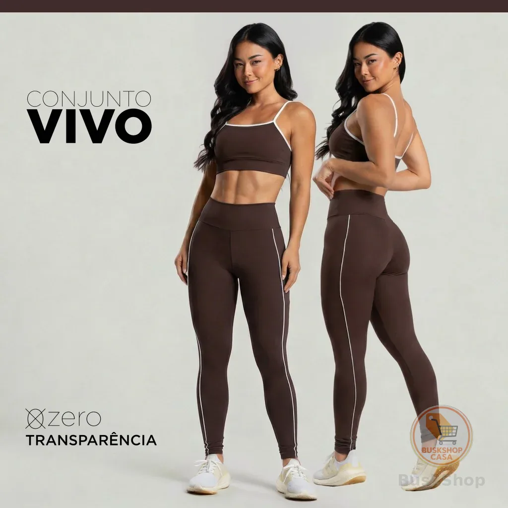 Conjunto Fitness Feminino Vivo Calça Legging + Top Academia ZERO Transparência Cintura Alta