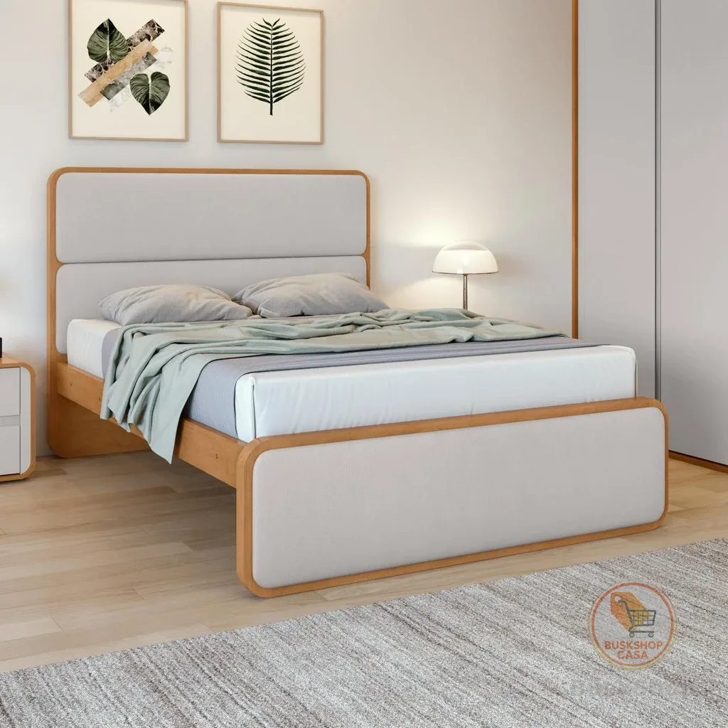 Cama Casal 1,40 Easy Like Tecido Corano Bege Amendoa Clean
