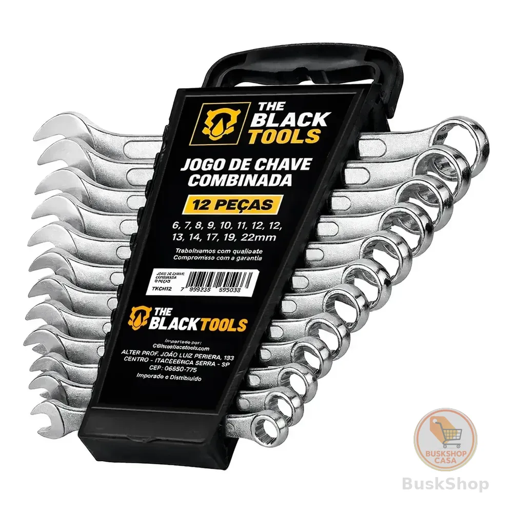 Jogo De Chave Boca E Estrela Combinada 12 Pçs Aço 6-22 Mm Cromada Profissional Tkch12 The Black Tools Prateado