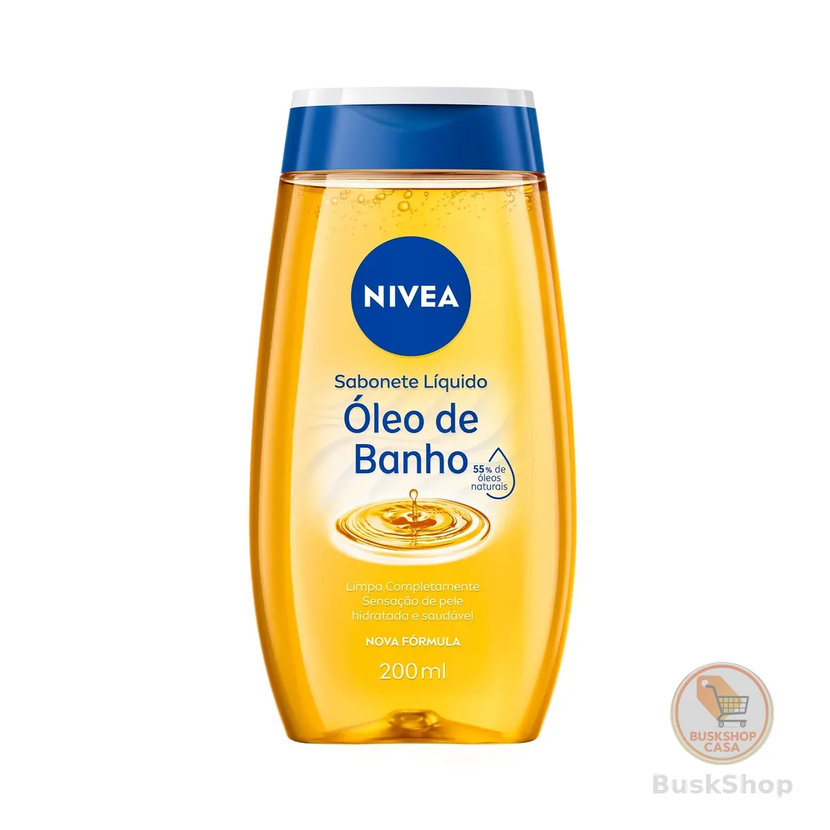 NIVEA Sabonete Líquido Óleo de Banho 200ml, Limpeza Corporal, Pele Macia, 55% Óleos Naturais, Sensação Hidratante