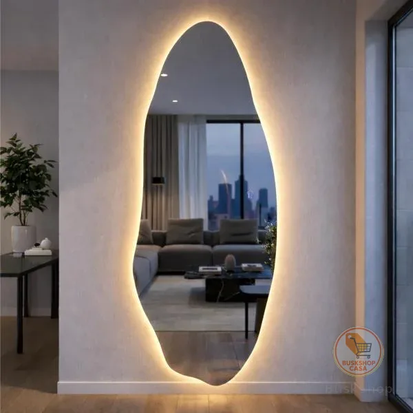Espelho Lopazzi Corpo Inteiro Grande Organico LED 3 cores Industrial 150x60 Quarto Loja Sala