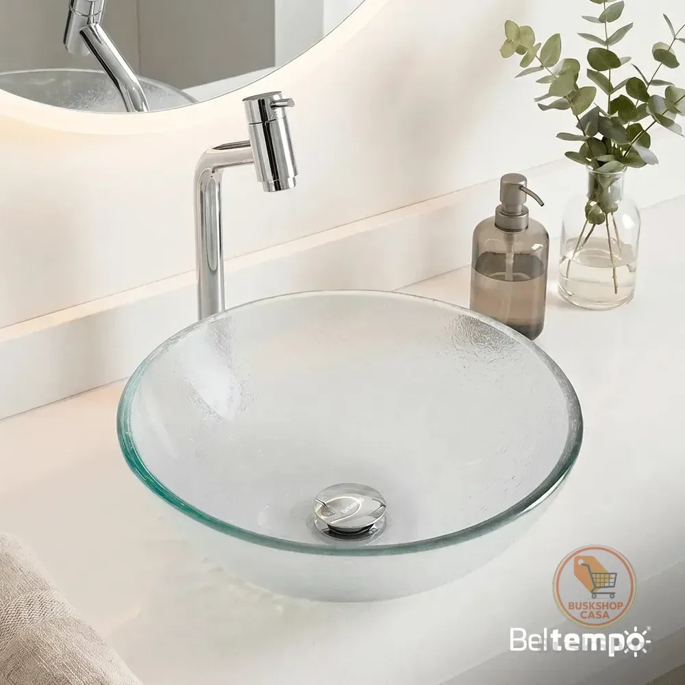 Cuba Pia De Apoio Sobrepor Vidro Redonda 29cm Transparente Banheiro Lavabo Beltempo Bt-4030 Texturizado