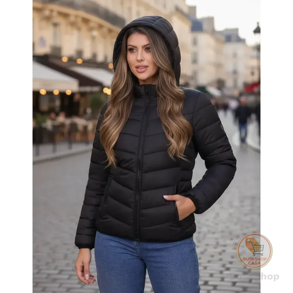 Jaqueta Feminina Puffer Capuz Removível Bobojaco Impermeável Preto M (38/40)