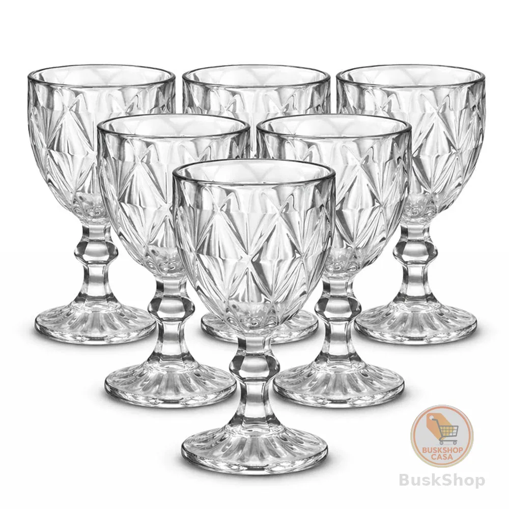 Jogo de 6 Taças de Vidro Diamond Transparente 315ml Design Elegante e Resistente Ideal para Suco Água Refrigerante Drinks e Café Transparente para Cozinha Bar e Restaurante