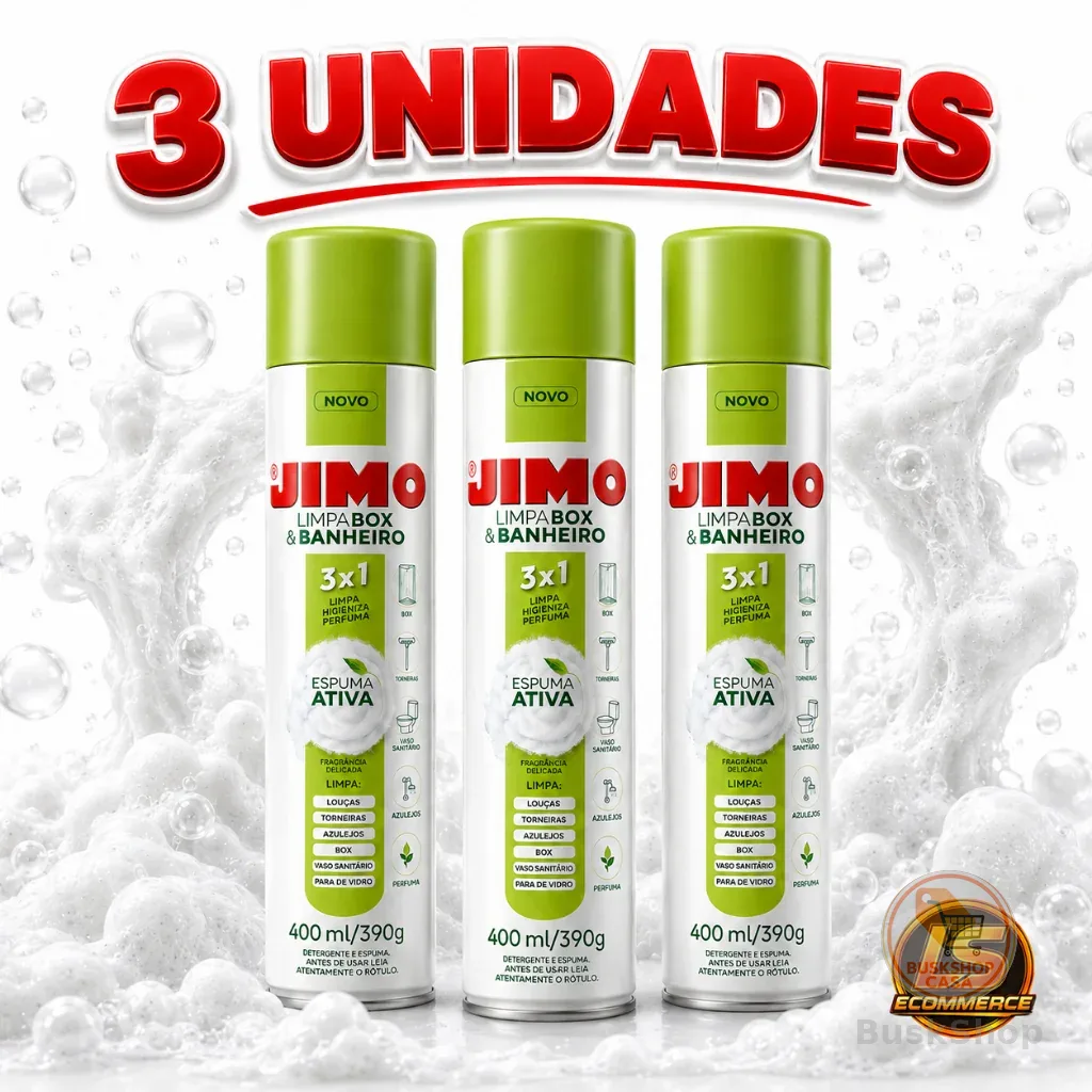 Kit até 3 Jimo Limpa Box e Vidros Limpeza Profunda Sem Manchas Brilho Instantâneo