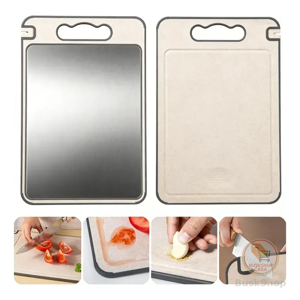 1 Tabua De Corte Saudável Para Cortar Dupla Face Aço Inox Pp Dupla Face Cinza