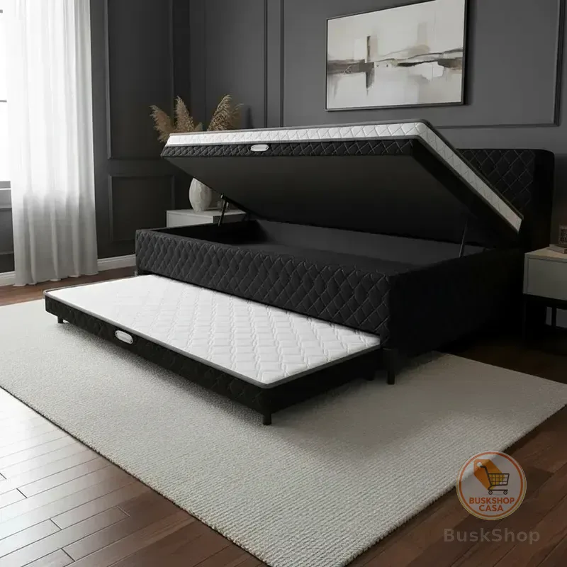 Bicama Box Baú Solteiro C/ Colchão De Espuma + Cama Auxiliar Preto