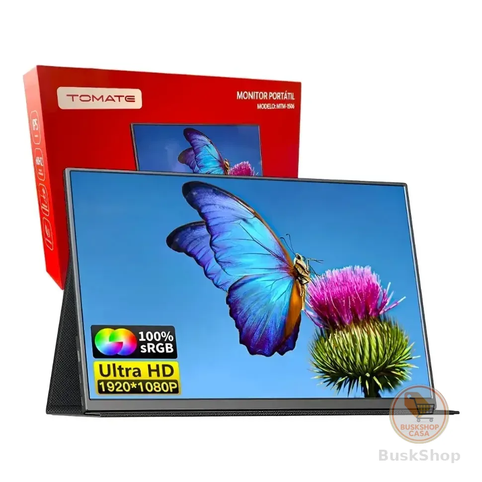 Monitor Portátil 15,6  Tomate Mtm-1506 Full Hd Ips Ultra Slim Usb-c/hdmi. Preto 127/220v