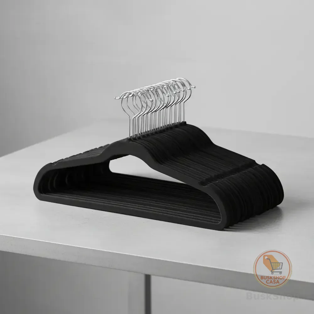 50 Cabides Veludo Antideslizante Adulto Bege Cinza Ou Preto Preto