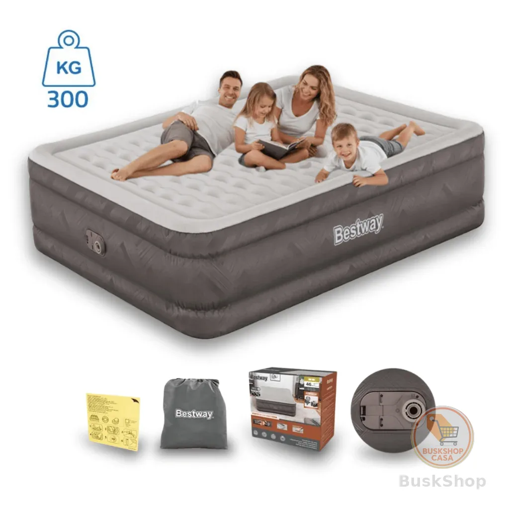 Cama Colchão Inflável Casal Até 350kg Fortech Queen Com Bomba Embutida + Bolsa Bestway