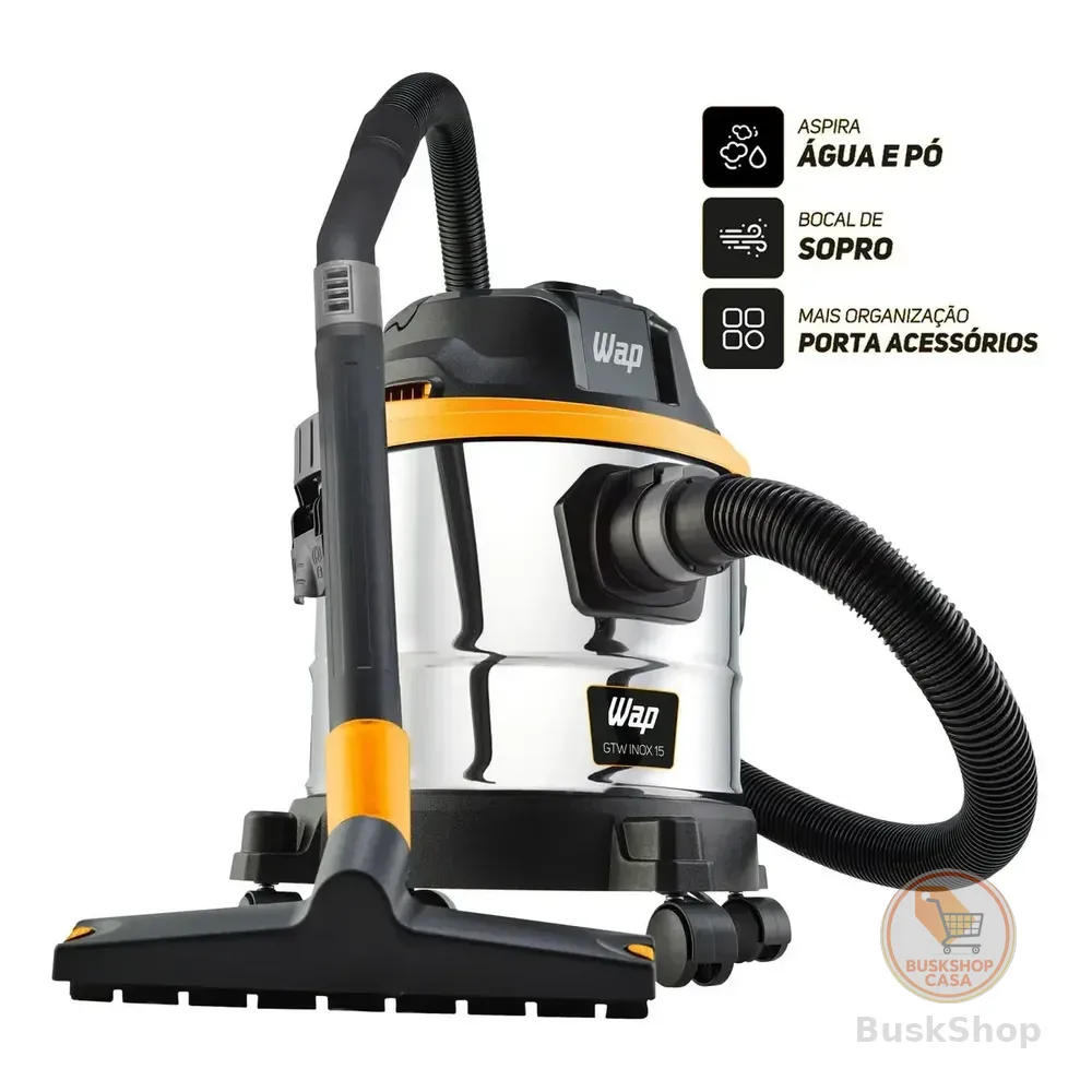 Aspirador De Pó E Água Wap Gtw Inox 15 Barril 1700w Com Bocal De Sopro E Acessórios Aço Inoxidável/preto/amarelo 220v