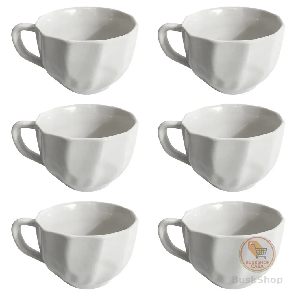 Kit 6 Xícaras Café 200ml Porcelana Branca Canecas Decorativas Para Cozinha