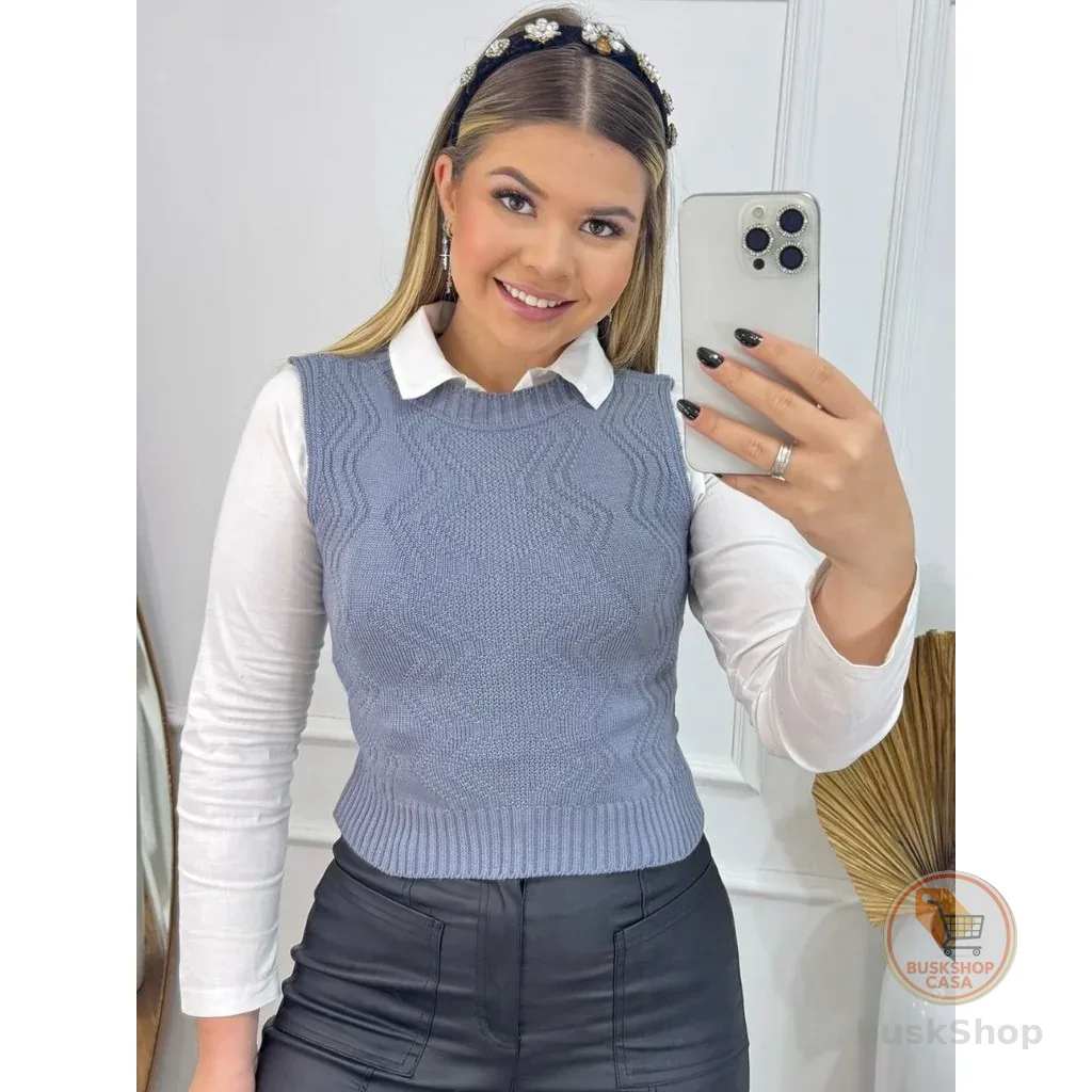 Colete Blusa Feminina Estilosa Cropped Tricot Modal AMÉLIA Trama Roupas Femininas Conforto Versátil