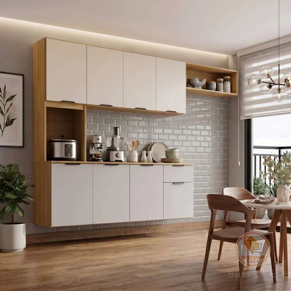 Cozinha Compacta Aura 8 Portas com Nicho Integrado Praticidade Fácil Limpeza