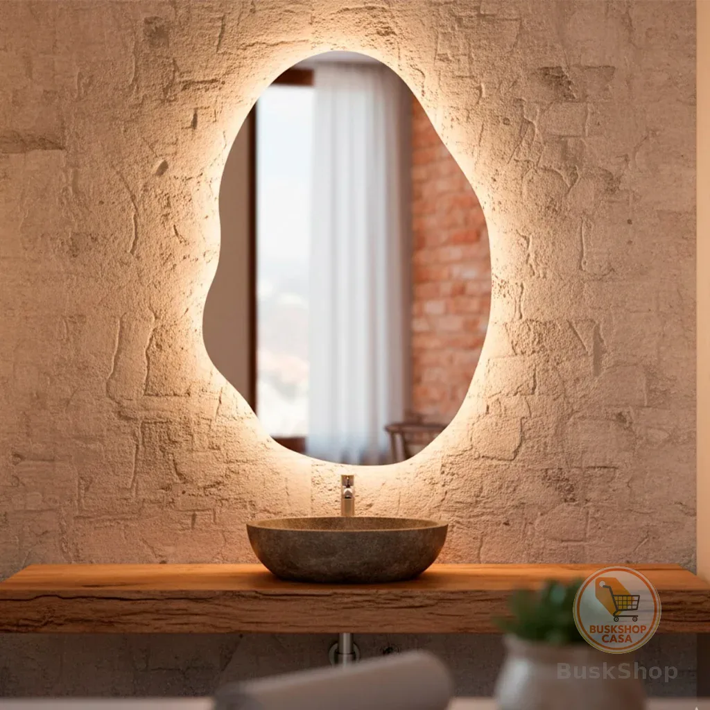 Espelho Decorativo de Parede Orgânico com Led Mod Rubi 55x75 para Sala Quarto Banheiro Hall