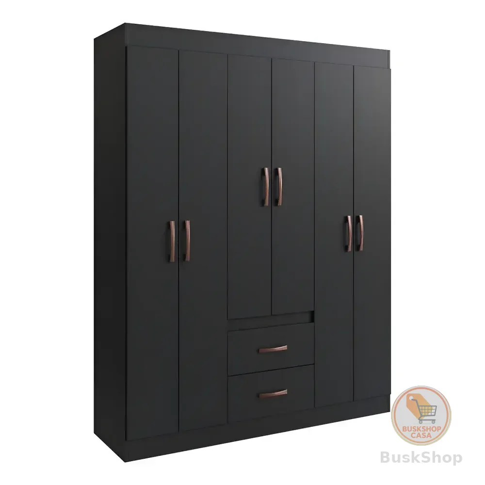 Guarda Roupa Solteiro 6 Portas 2 Gavetas Sidney Doripel Cor Preto