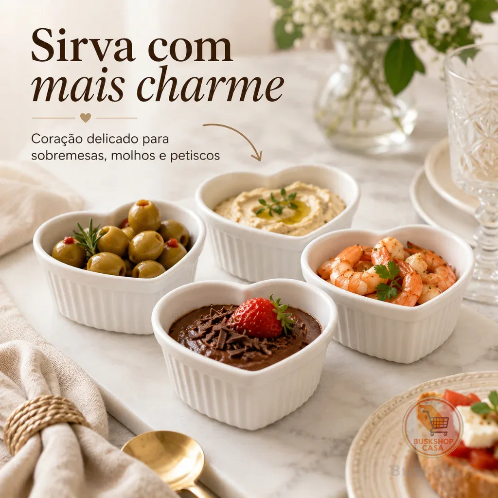 Cumbuca de Coração Branca para Sobremesas Petiscos e Molhos