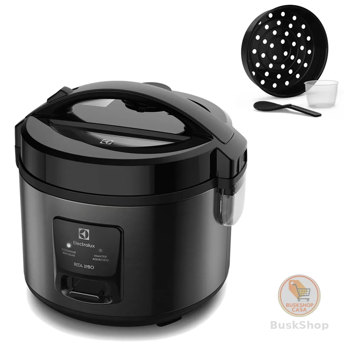 Electrolux Panela Elétrica Electrolux vapor arroz capacidade 2L 6 Xícaras 2 em 1 timer panela removivel antiaderente tampa com visor transparente ERC10 inox 127v por Rita Lobo
