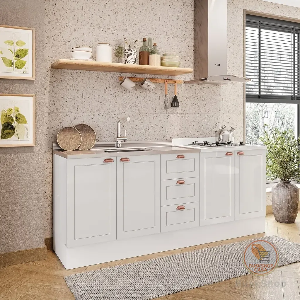 Cozinha Pérola com Rodapé 2 Peças Balcão 2 Gavetas 3 Portas e Balcão 2 Portas Yescasa Branco
