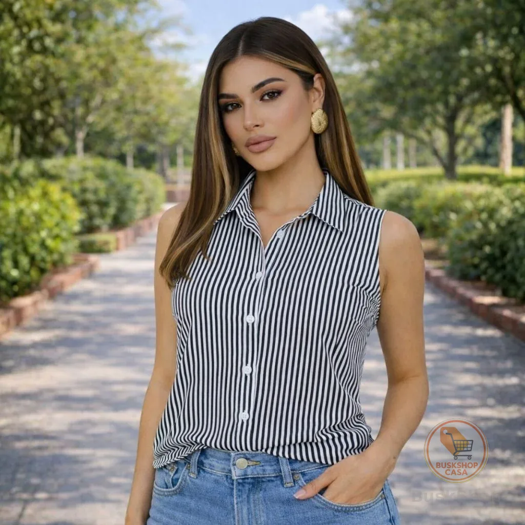 Blusa Regata Feminina Alça Larga Listrada e Lisa Elegante Social