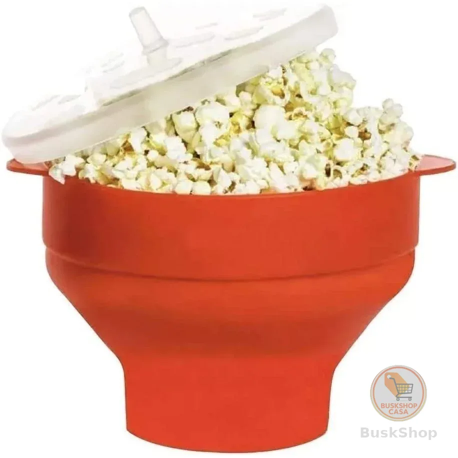 Pipoqueira Grande para Micro‑ondas sem Óleo – Balde de Silicone Redondo com Tampa, Livre de BPA