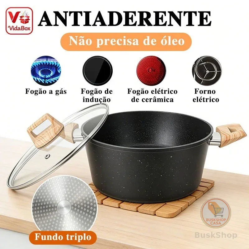 Panela Caçarola Antiaderente Grafite com Revestimento Cerâmico Premium | 20/24/28cm | Tampa de Vidro Temperado | Indução