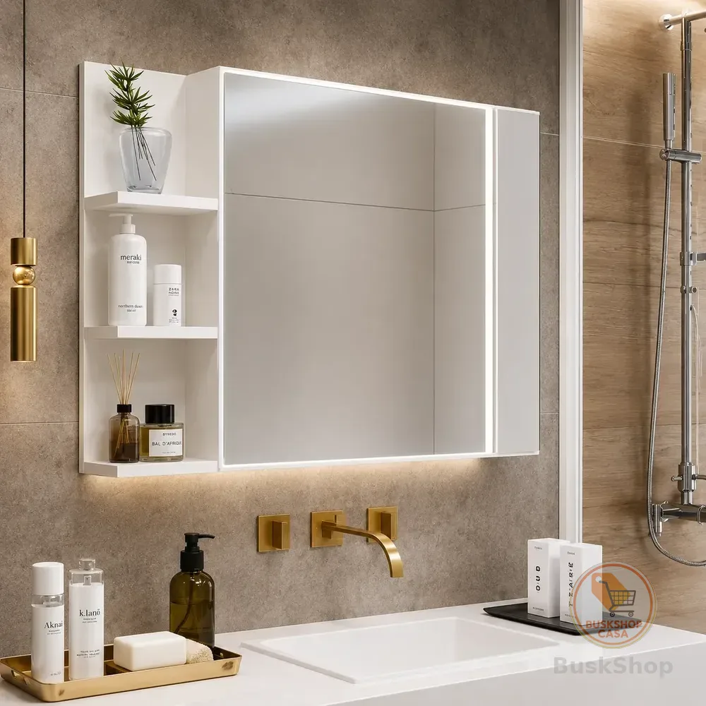 Armário Banheiro Espelharia Parede C/ Porta Prateleira Luxo Branco