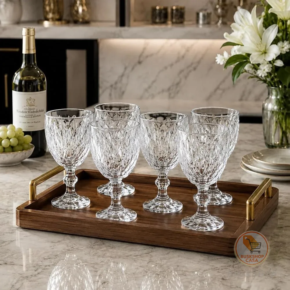 Jogo de 6 Taças de Vidro Diamond Transparente, 340ml, Design Canelado Elegante, 15cm de Altura, para Água, Suco e Drinks Premium