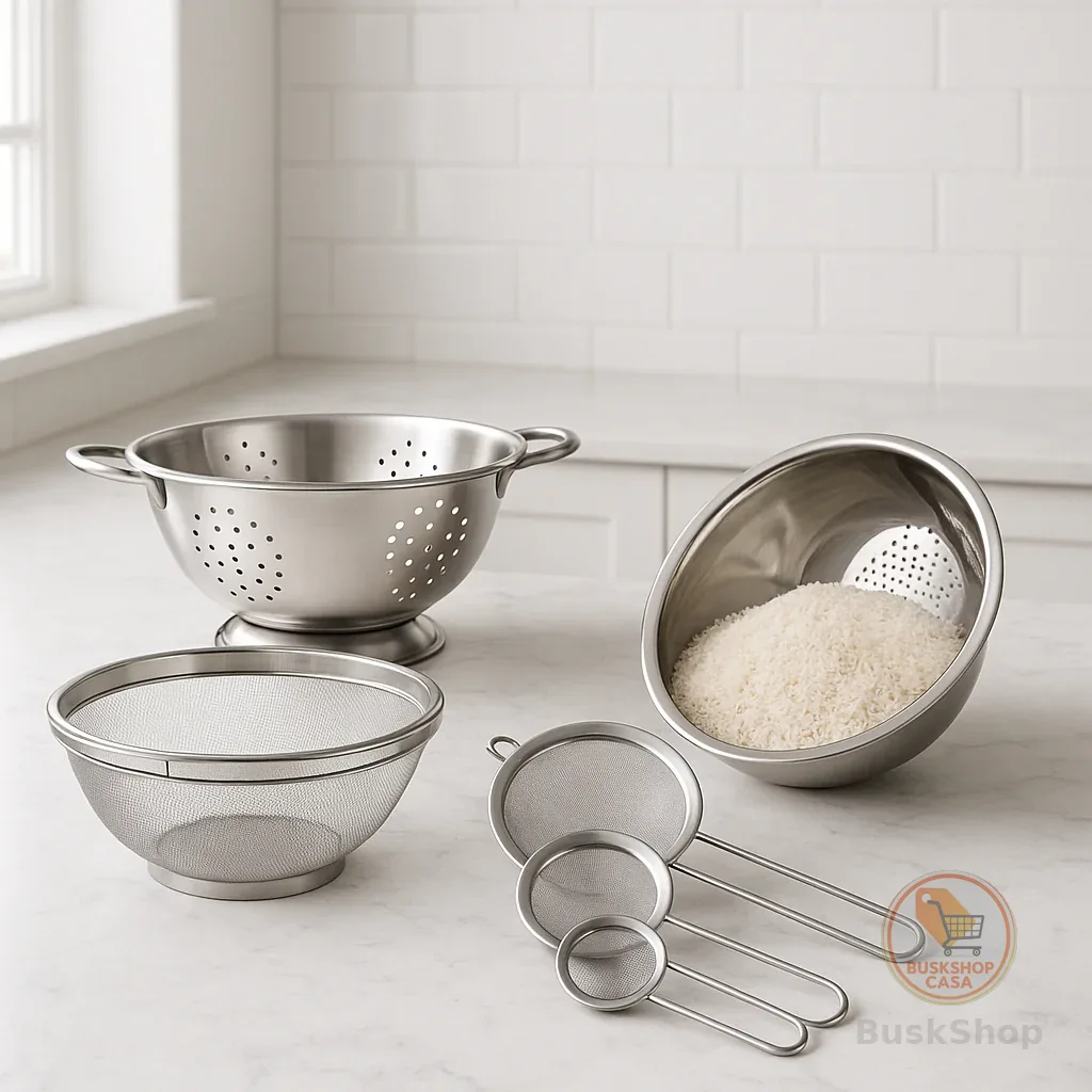 Kit 4 peças Escorredor De Arroz + Escorredor De Macarrão + Escorredor telado + 3 Peneiras
