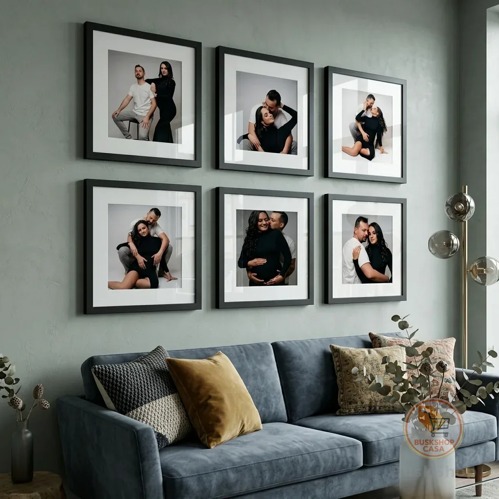 Kit 6 Quadros Decorativos Moldura Fotográfica 23x23cm Moldura Com Paspatur 3 Tamanhos
