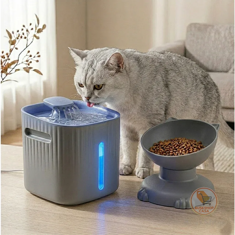 KIT HIDRATAÇÃO PLUS LUME – Fonte Silenciosa com Filtro e Comedouro Acoplado para Gatos  – Funcionamento Silencioso e USB