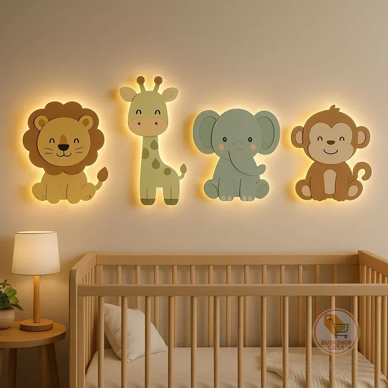 Kit Safari Iluminado Enfeite De Parede Decorativo (4 Peças) com ou sem Led.