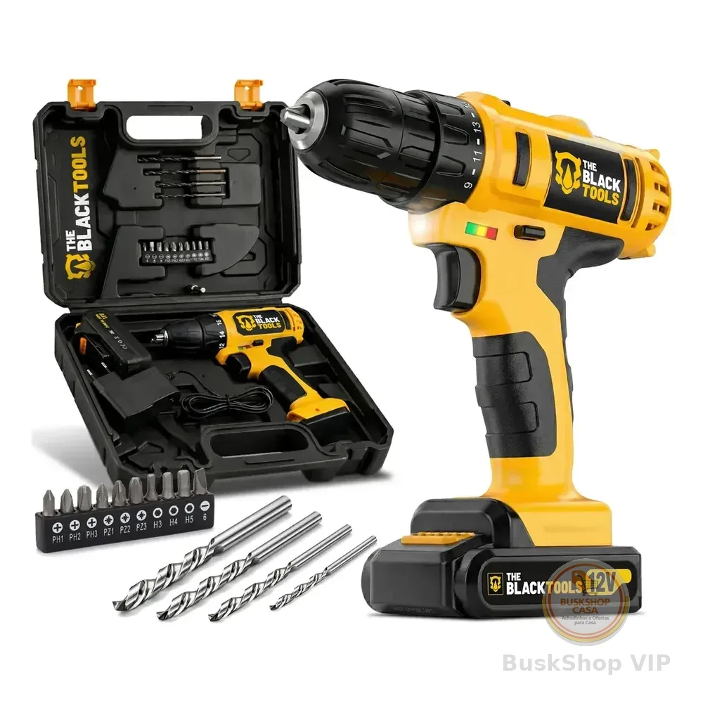 Furadeira Parafusadeira Sem Fio A Bateria Tb-12e 12v 3/8 10mm Com Maleta E Acessórios The Black Tools Amarelo/preto 127/220v 60