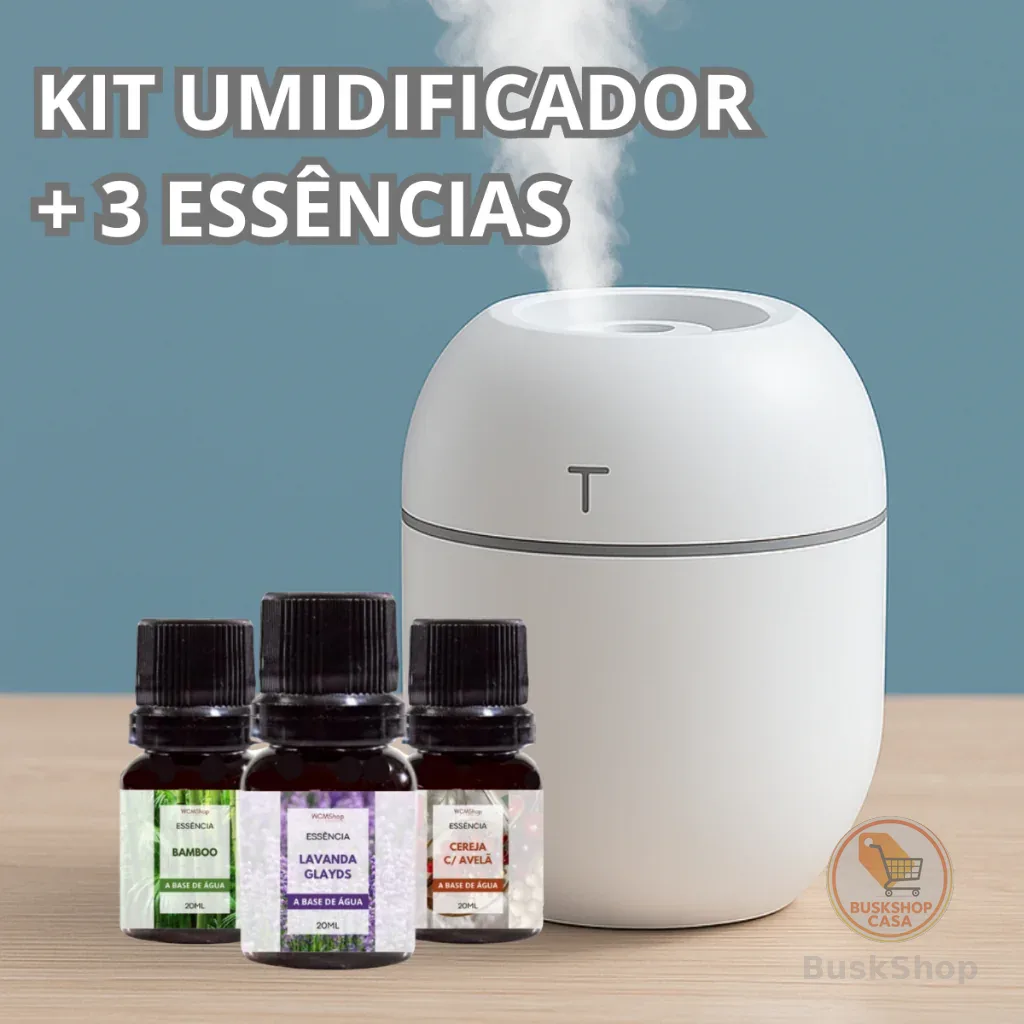 Kit Umidificador Atomizador De Ar Doméstico Portátil Umidificador De Escritório + 3 Essências