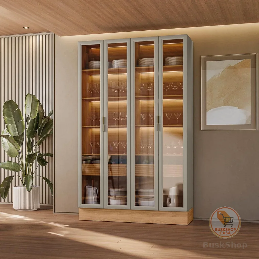 Cristaleira 4 Portas 2 Gavetas com Led Allure Linea Brasil