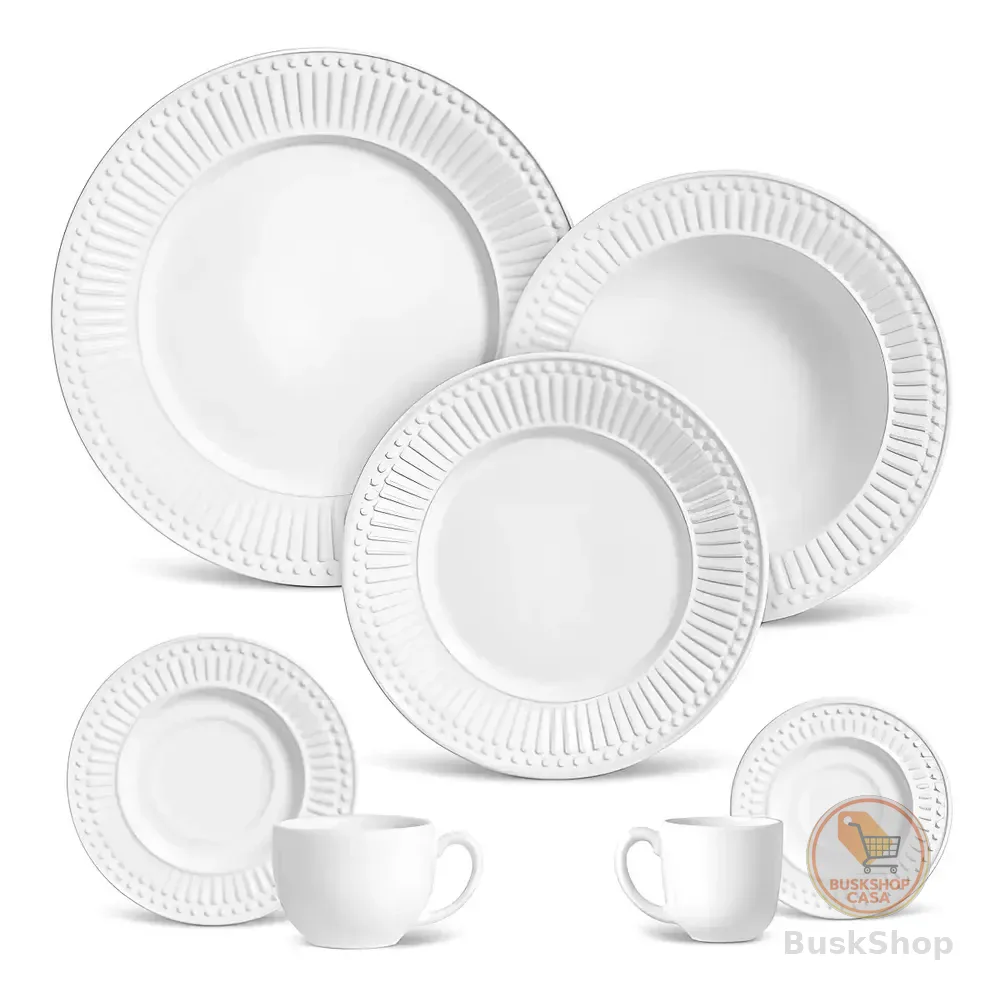 Jogo De Jantar Porto Brasil Cerâmica Ravenna Roma Branco 42 Peças