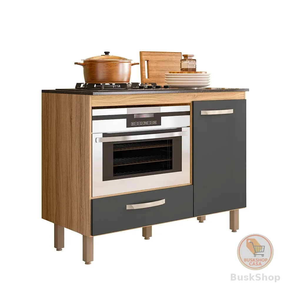 Balcão Cooktop 4 ou 5 Bocas e Forno Fit com Porta e Gaveta