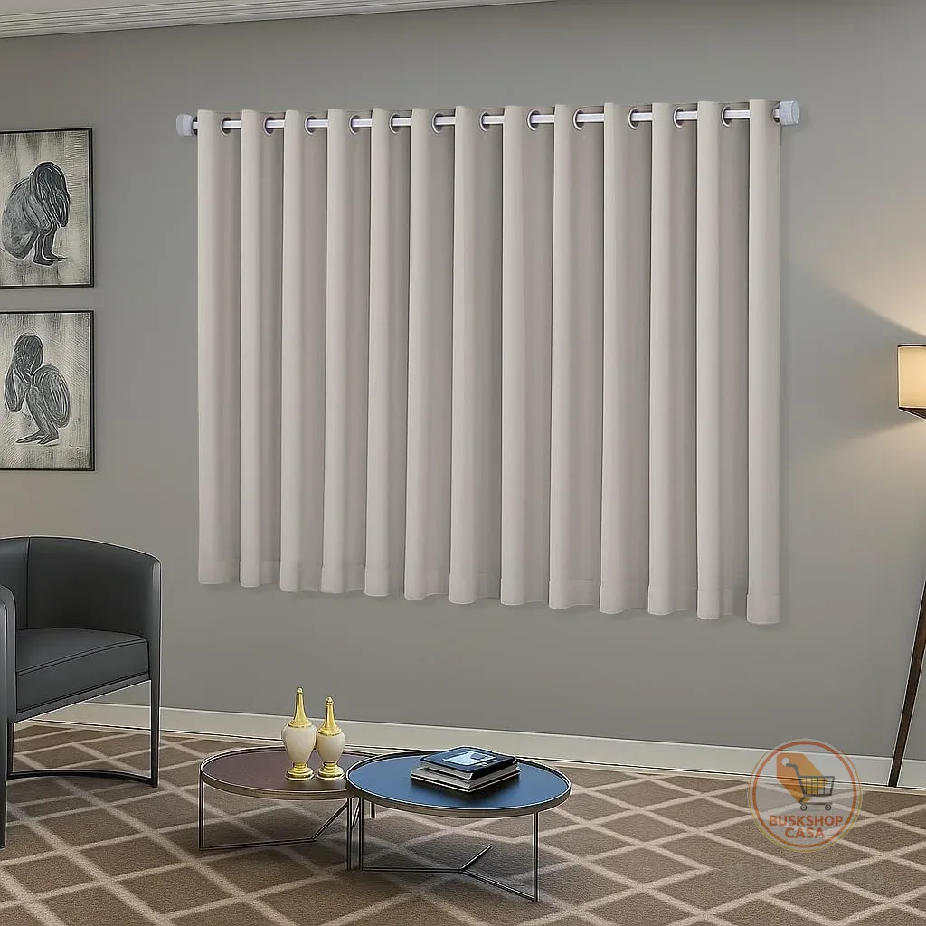 Cortina Blackout/Blecaute Sala e Janela em Tecido 2,20m x 1,30m Ilhós Cromado Solaris - Off-White